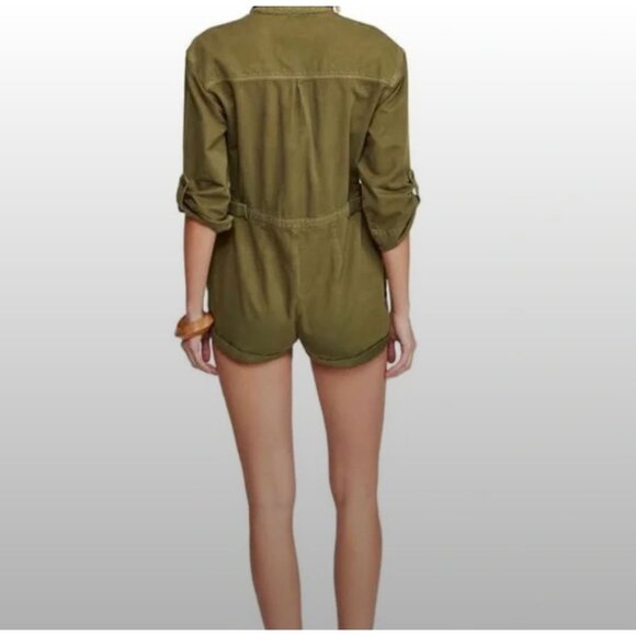 Free People Army Green Cargo Long Sleeve Isla Romper Size 6 - Picture 2 of 7